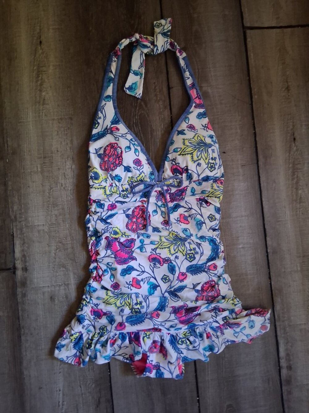 New COCO RAVE SWIMDRESS D Cup Floral w/ Denim Trim 32D Cup Small